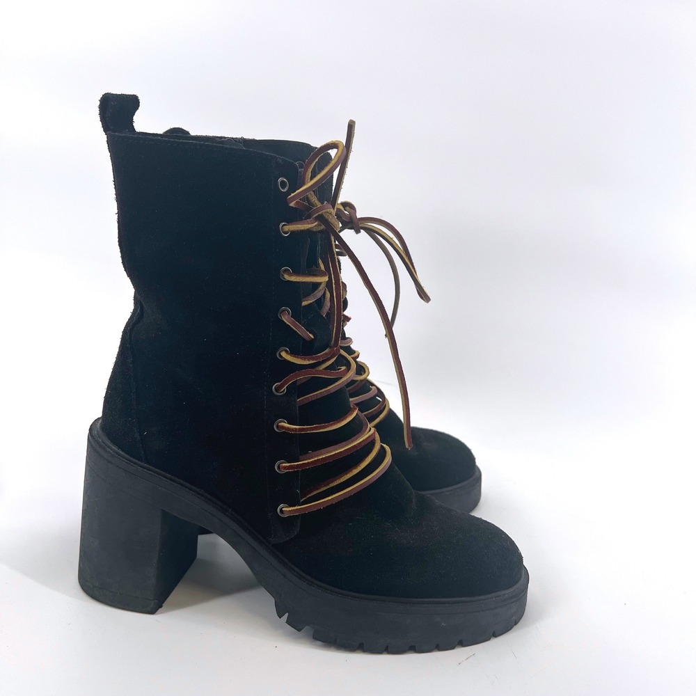 Free People Dylan Boots Black Suede Lace Up Side Zip Size 39 8.5 Womens Combat - Picture 5 of 10